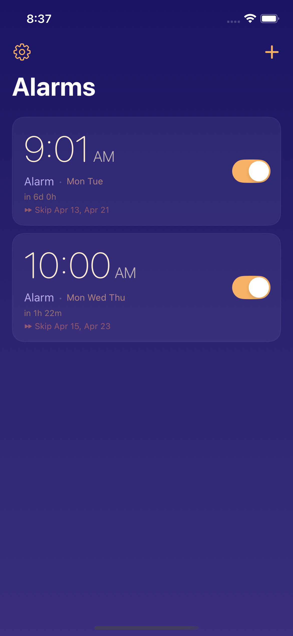Alarm list